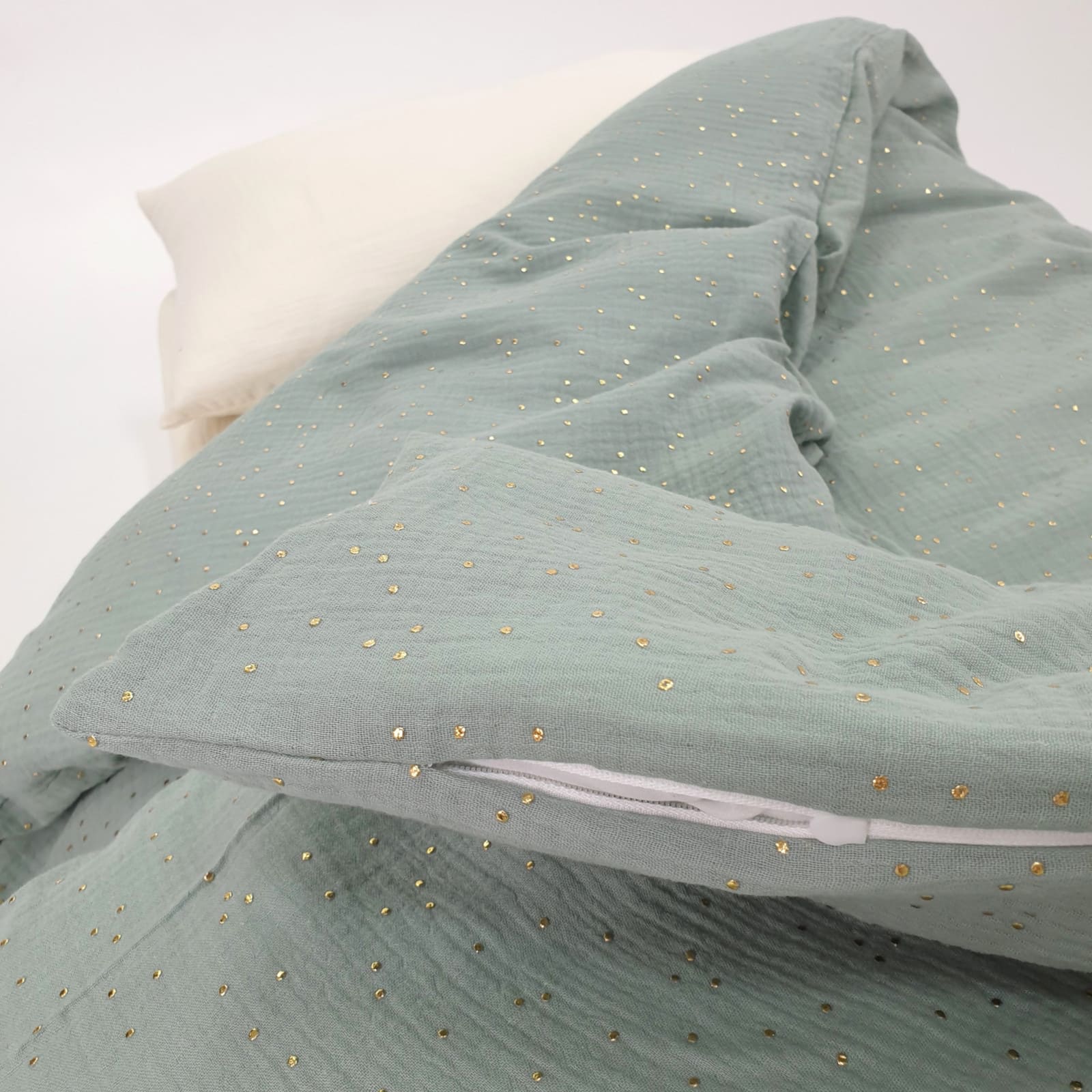 KULI-MULI Bettwäscheset Baumwolle ecru-grün