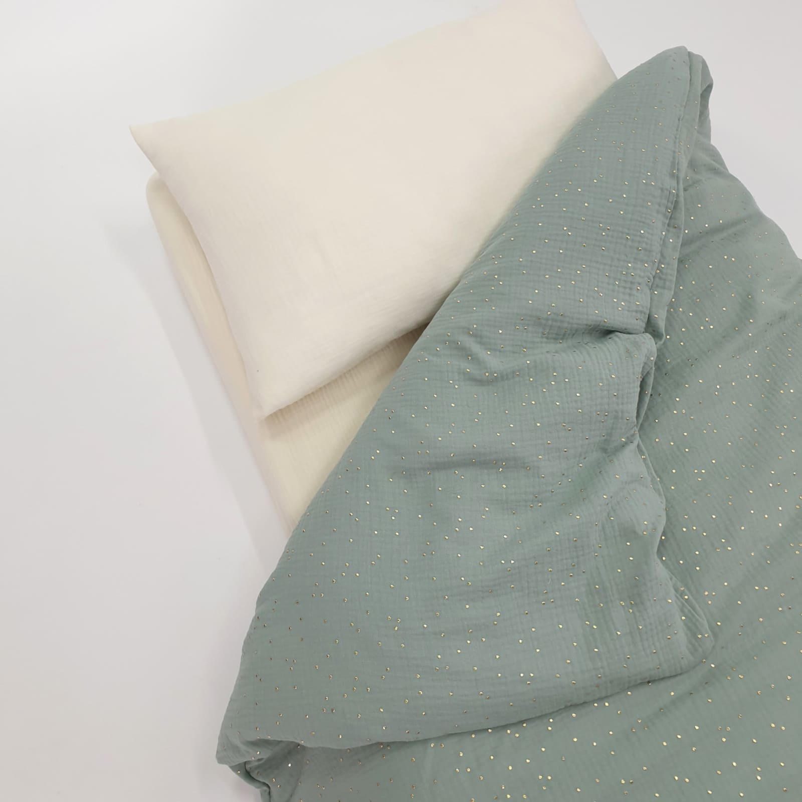 KULI-MULI Bettwäscheset Baumwolle ecru-grün